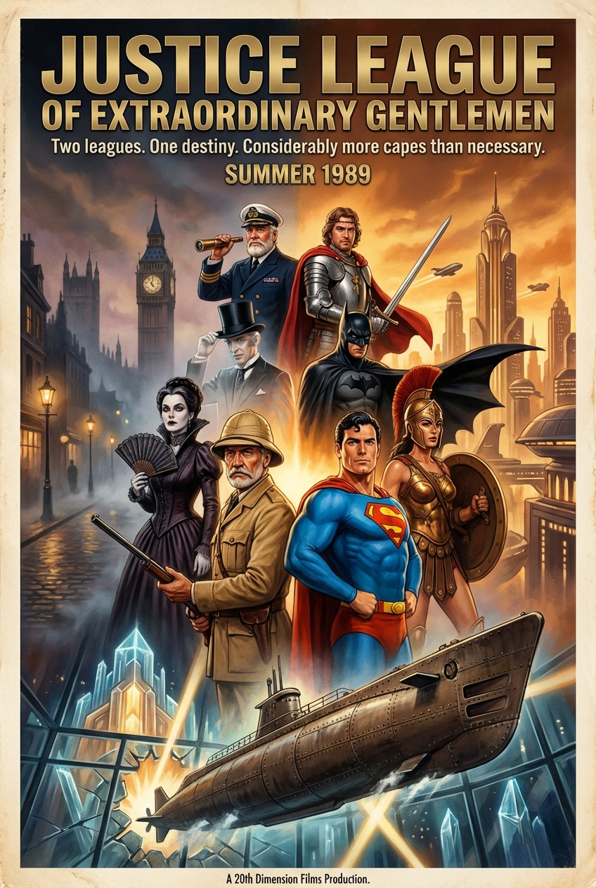 Justice League of Extraordinary Gentlemen (1989) - 20th Dimension Films promotional poster