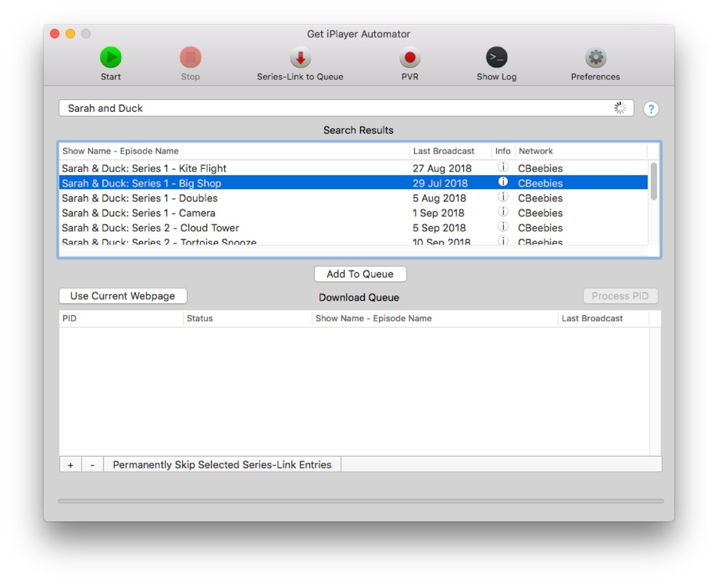 Get iPlayer Automator search
