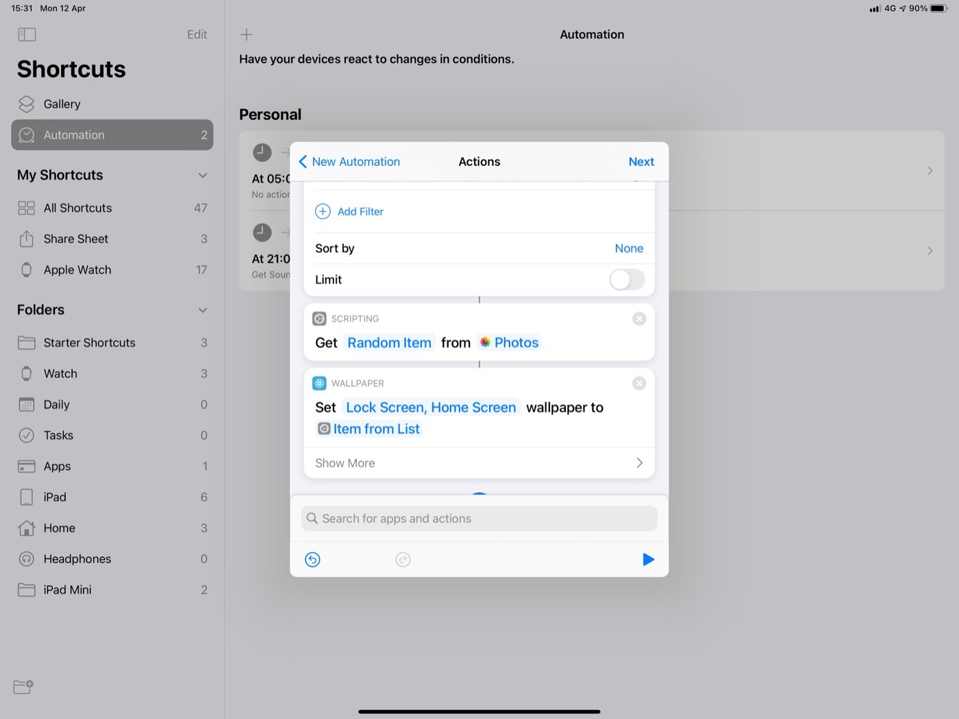 Shortcuts automation step 5