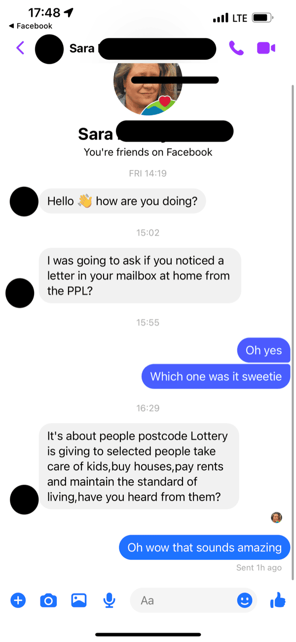 The scammer opens with the lottery pitch