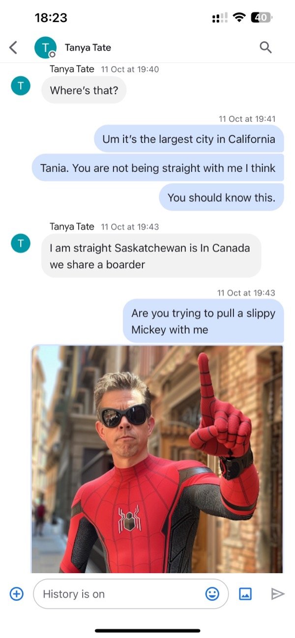 Spider-Man selfie and Saskatchewan