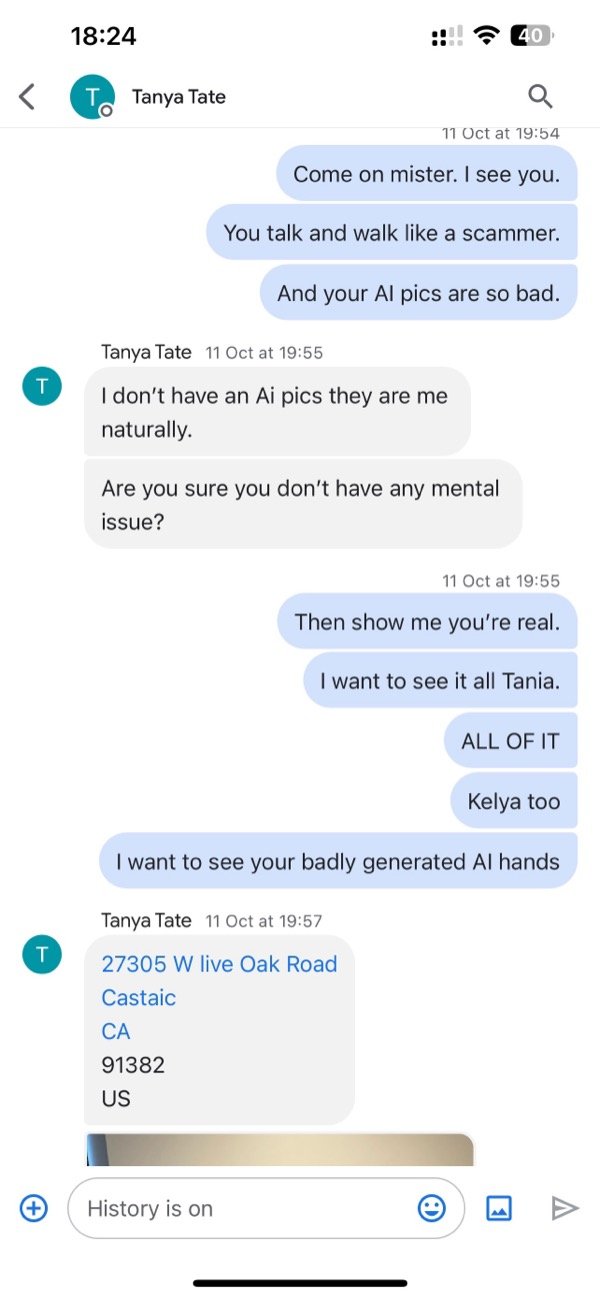 The scammer drops an address and doctor photos