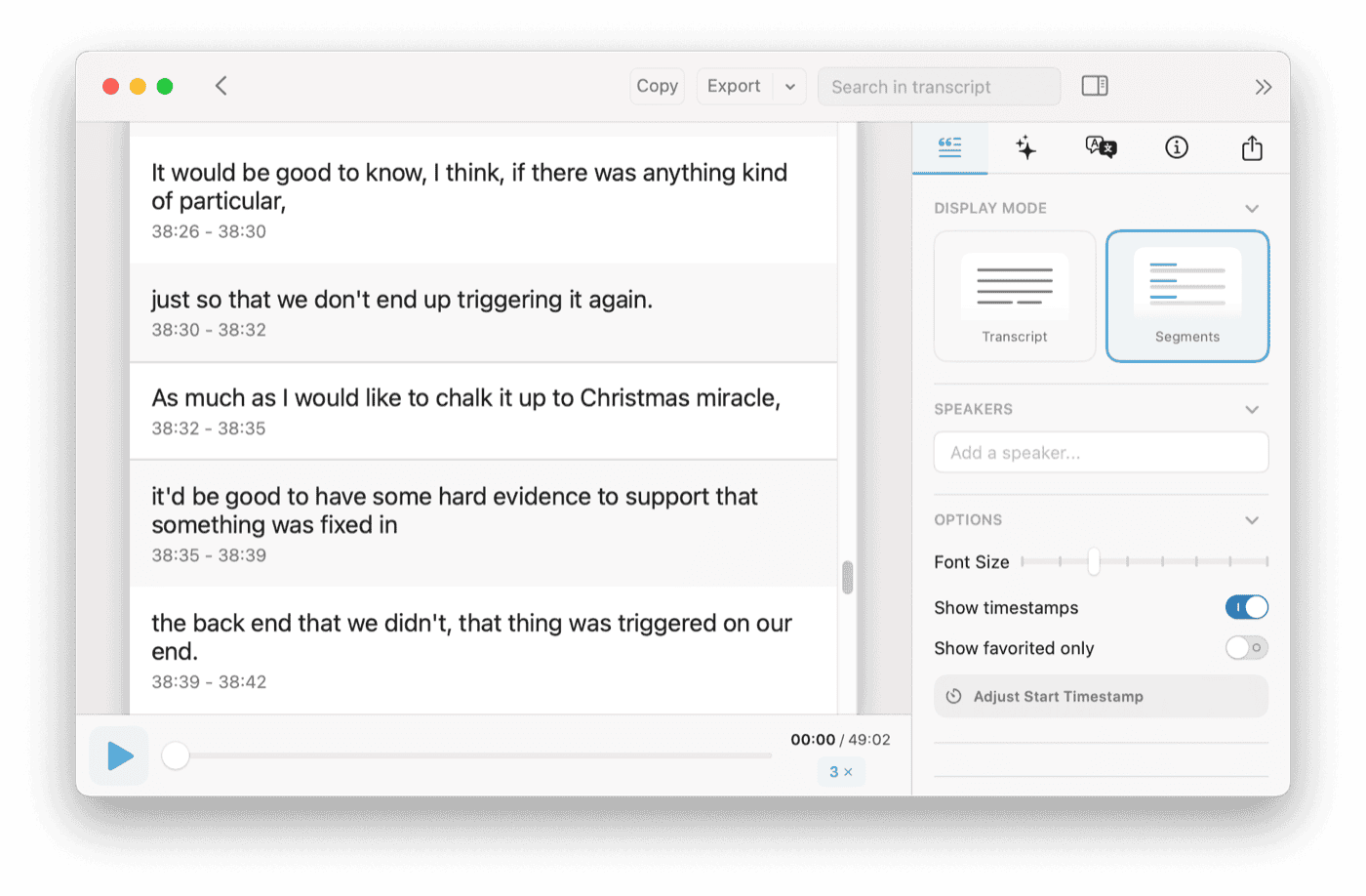MacWhisper uses OpenAI's Whisper model to pull text from audio and video files.