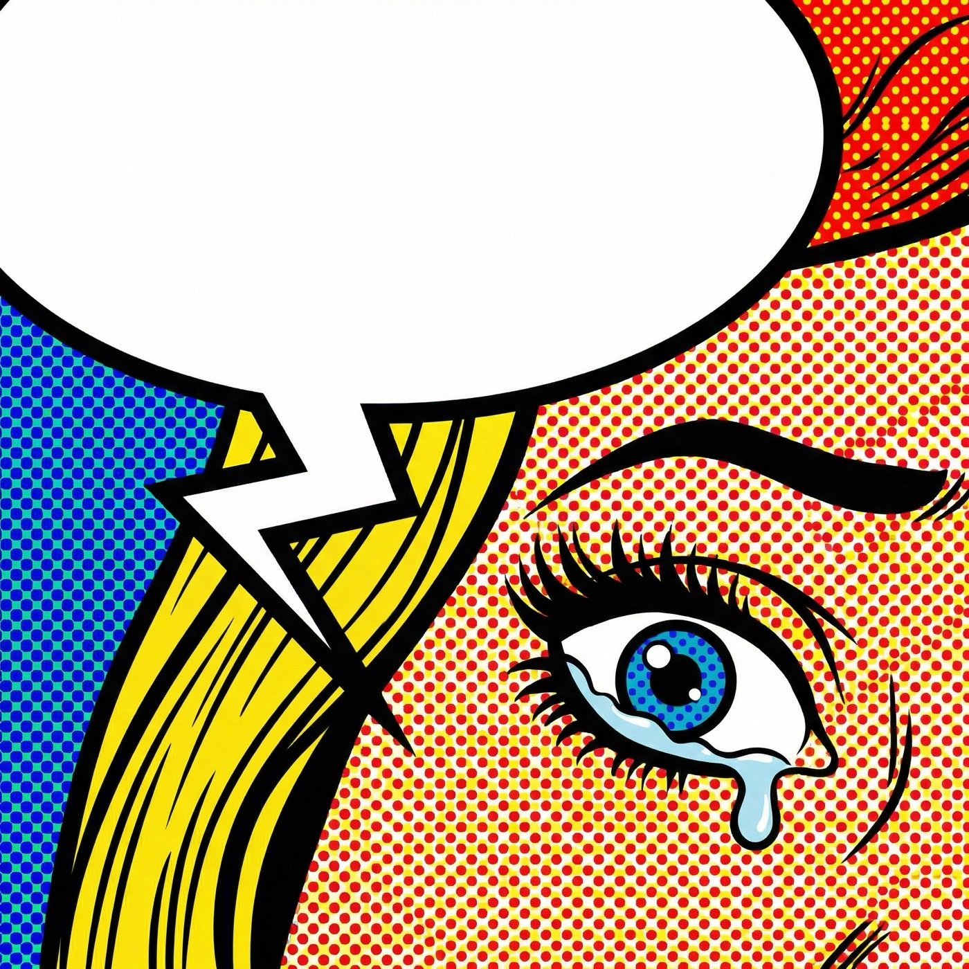 Pop art eye with speech bubble in Roy Lichtenstein style