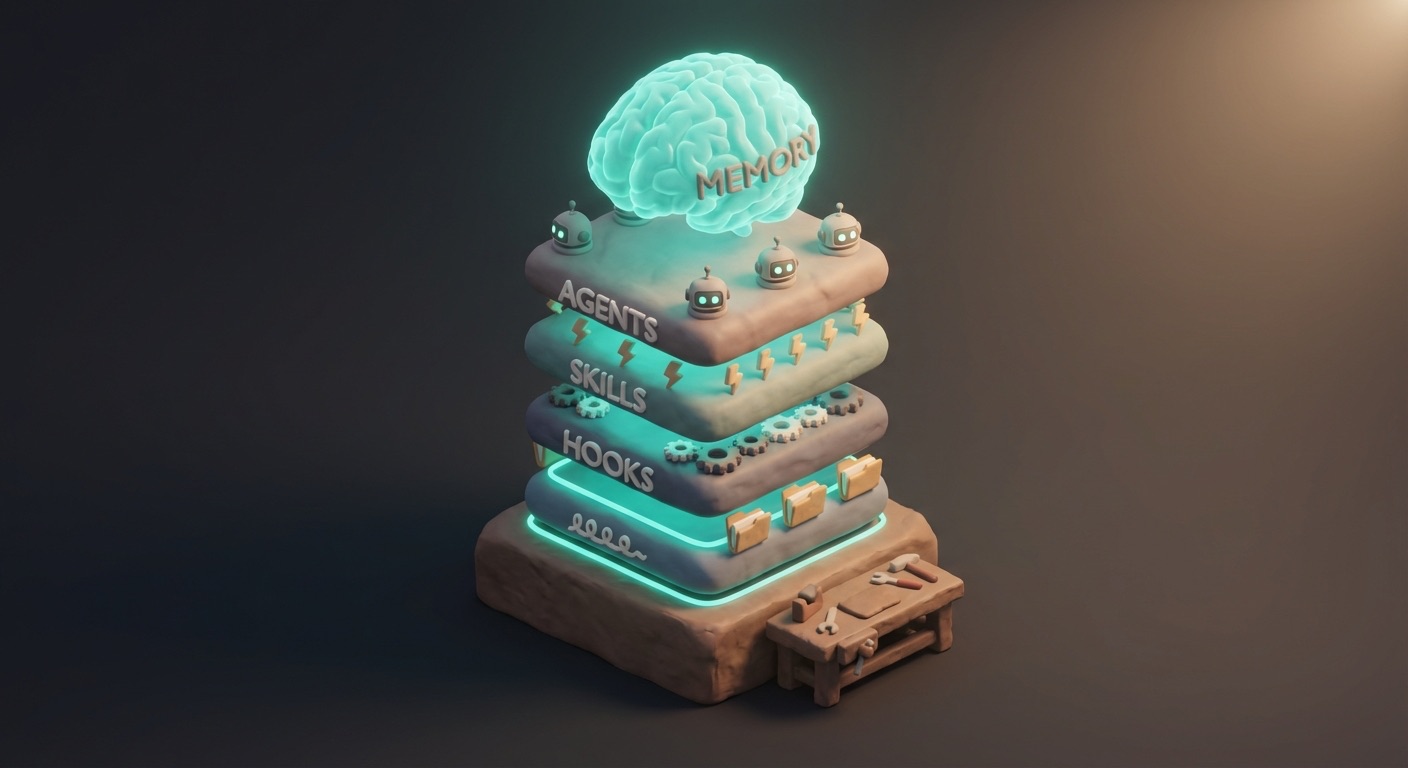 Cerebro system layers — vault, hooks, skills, agents, and memory