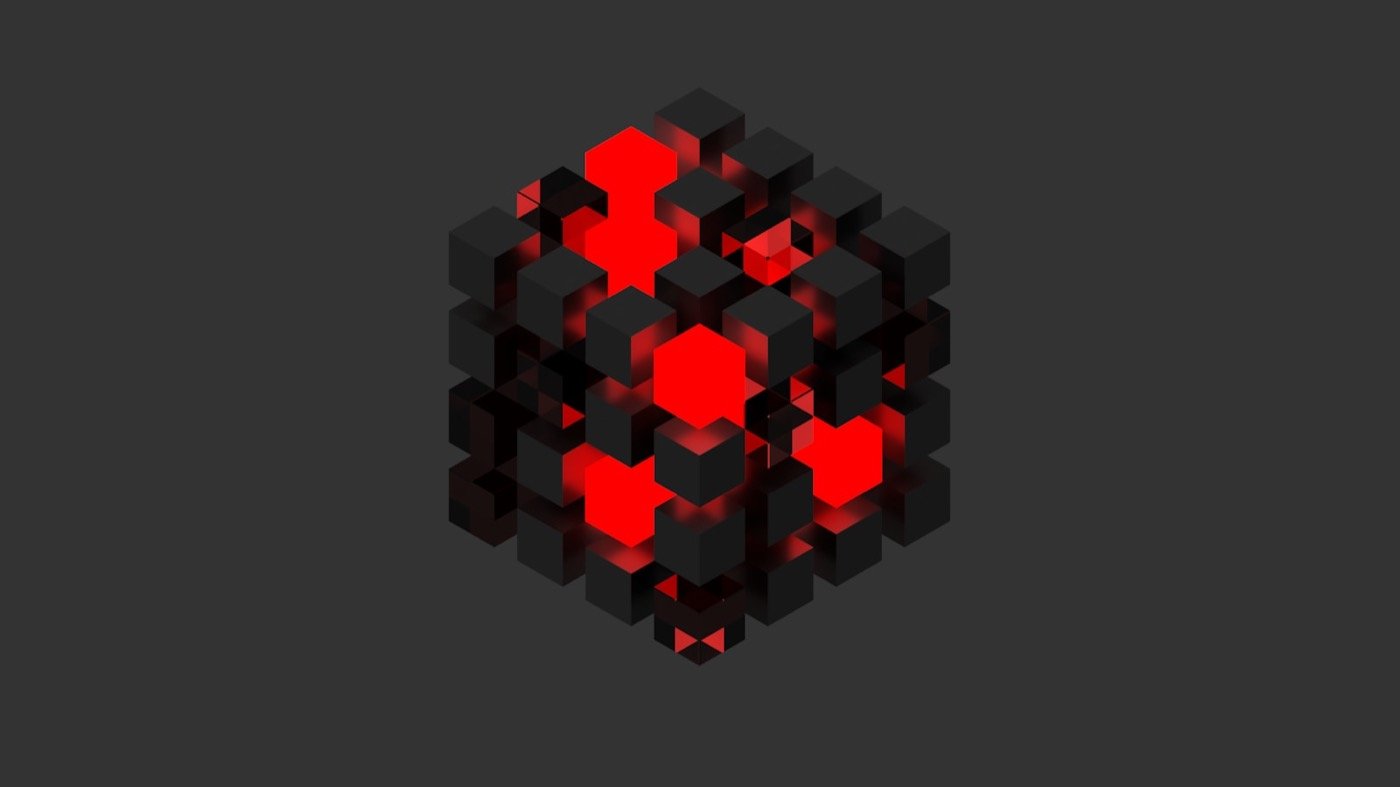 a black and red background with a hexagonal design