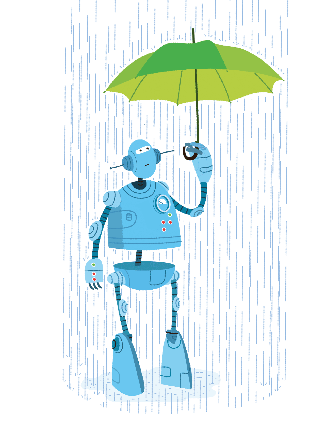 Robot in the rain illustration